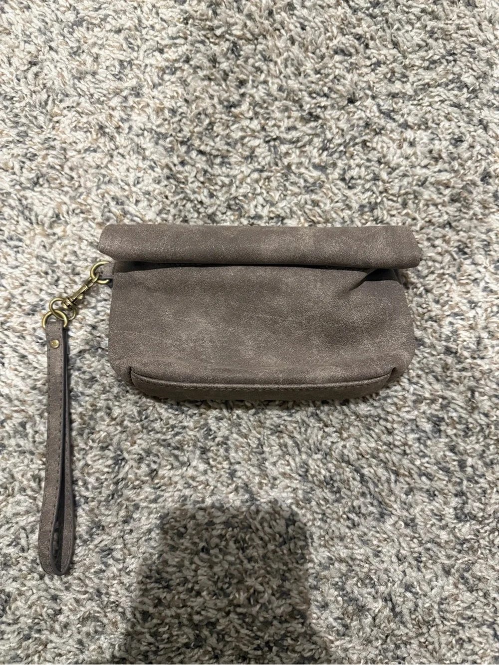 Maurices Taupe Suede Fold-Top Wristlet Clutch